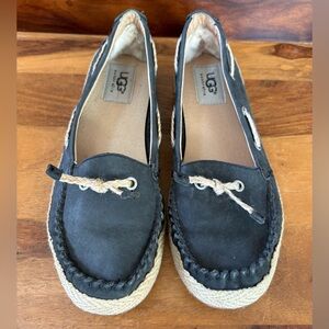 UGG Chivon Leather Moccasin Navy Nubuck Jute Wrapped Sole